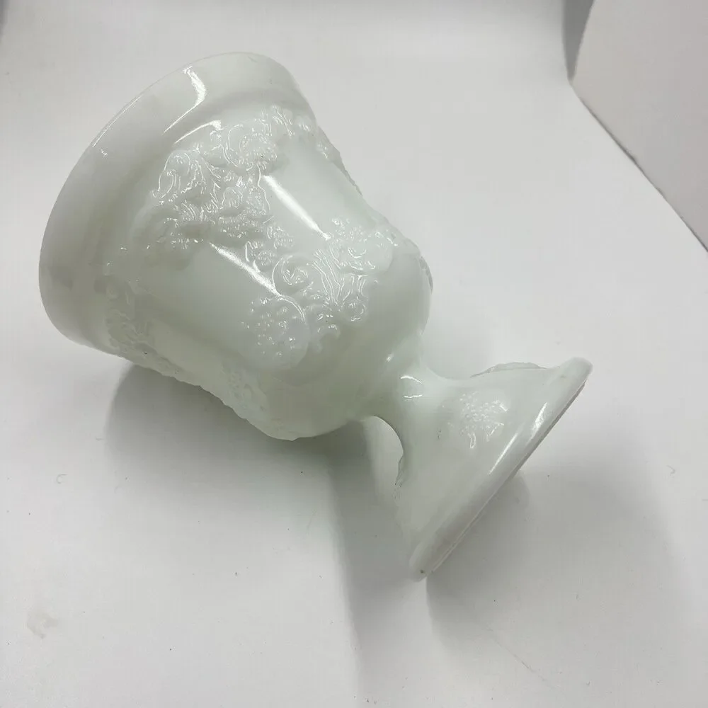Vintage E O Brody White Milk Glass M4300 Pedestal Vase Grape Vine Cleveland Ohio